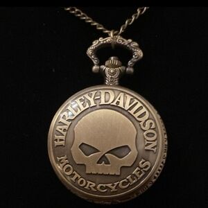 New Harley Davidson Bike Biker Skull Bronze Color Quartz Pocket Watch